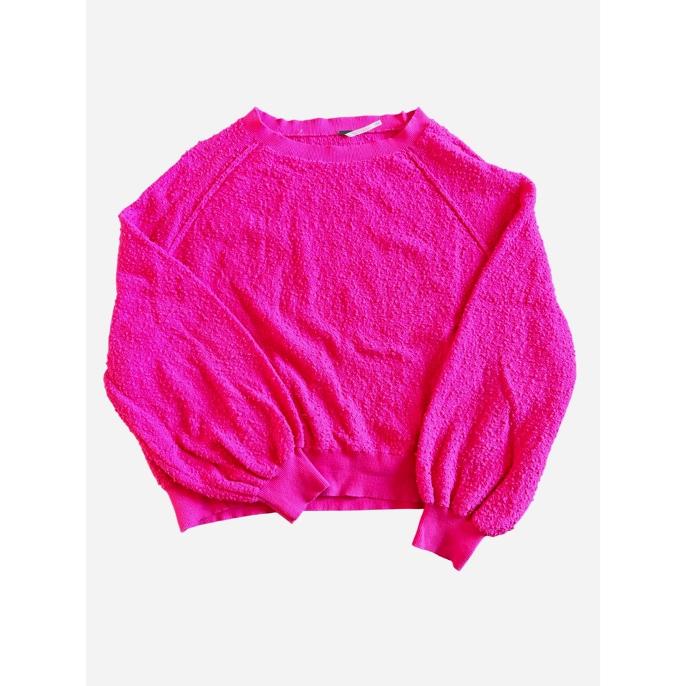 Free People Found My Friend Hot‎ Pink Boucle Pullover Sweater OB1222468 Medium